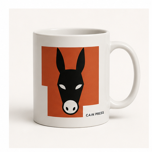 Mockup de mug blanco con cara de burro Cain Press