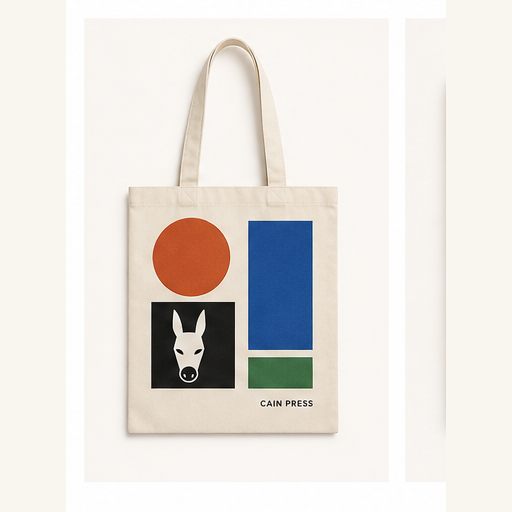 Mockup de tote bag Cain Press con formas geometricas